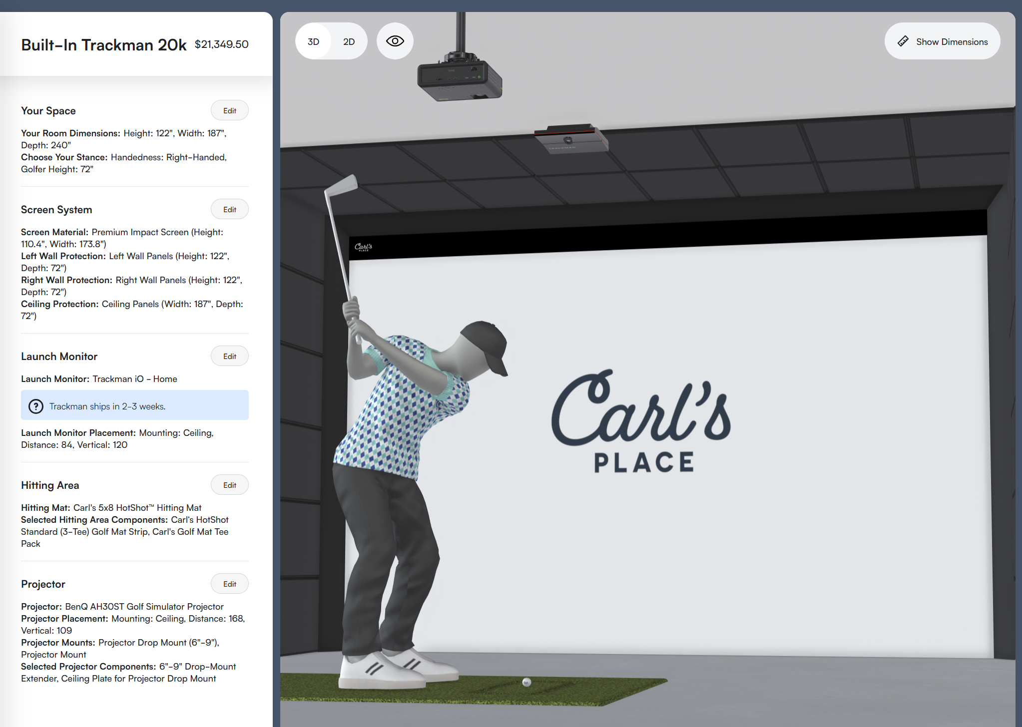 Built-In golf room build with Trackman iO Home and Premium Impact Screen