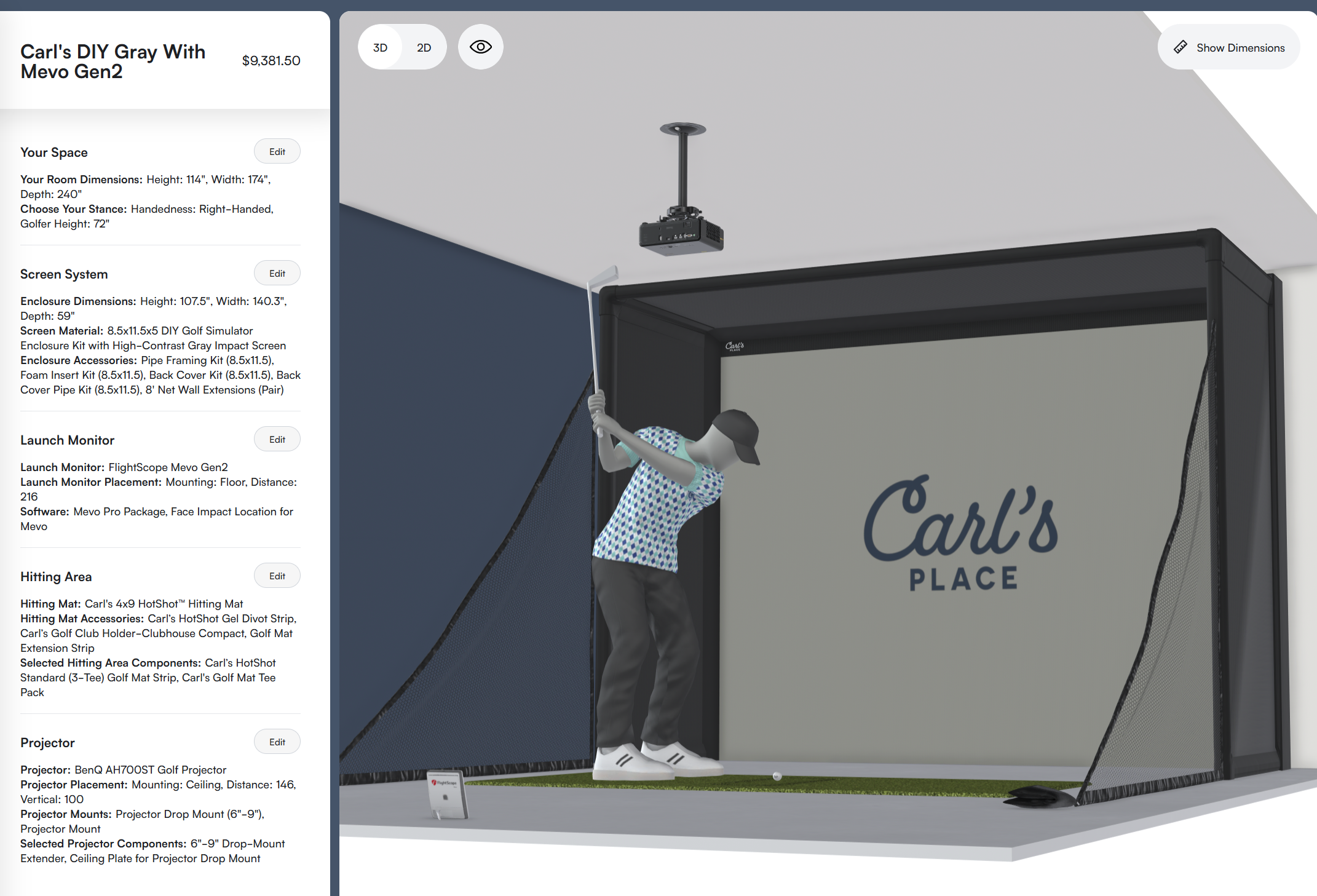DIY gray-screen golf simulator build with FlightScope Mevo Gen2, back cover and net wall extensions