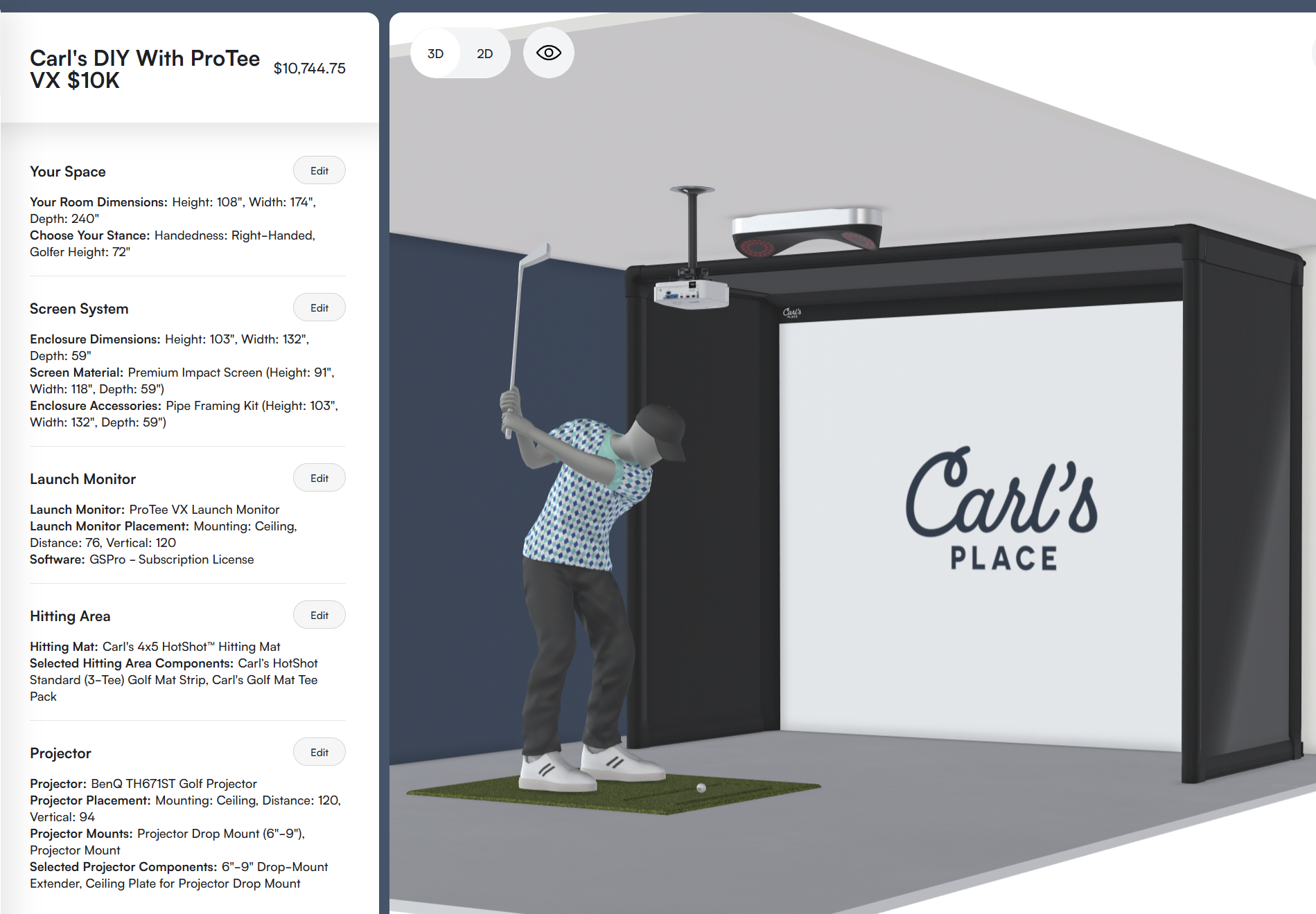 Carl's DIY golf simulator build with ProTee VX, Premium screen and BenQ projector