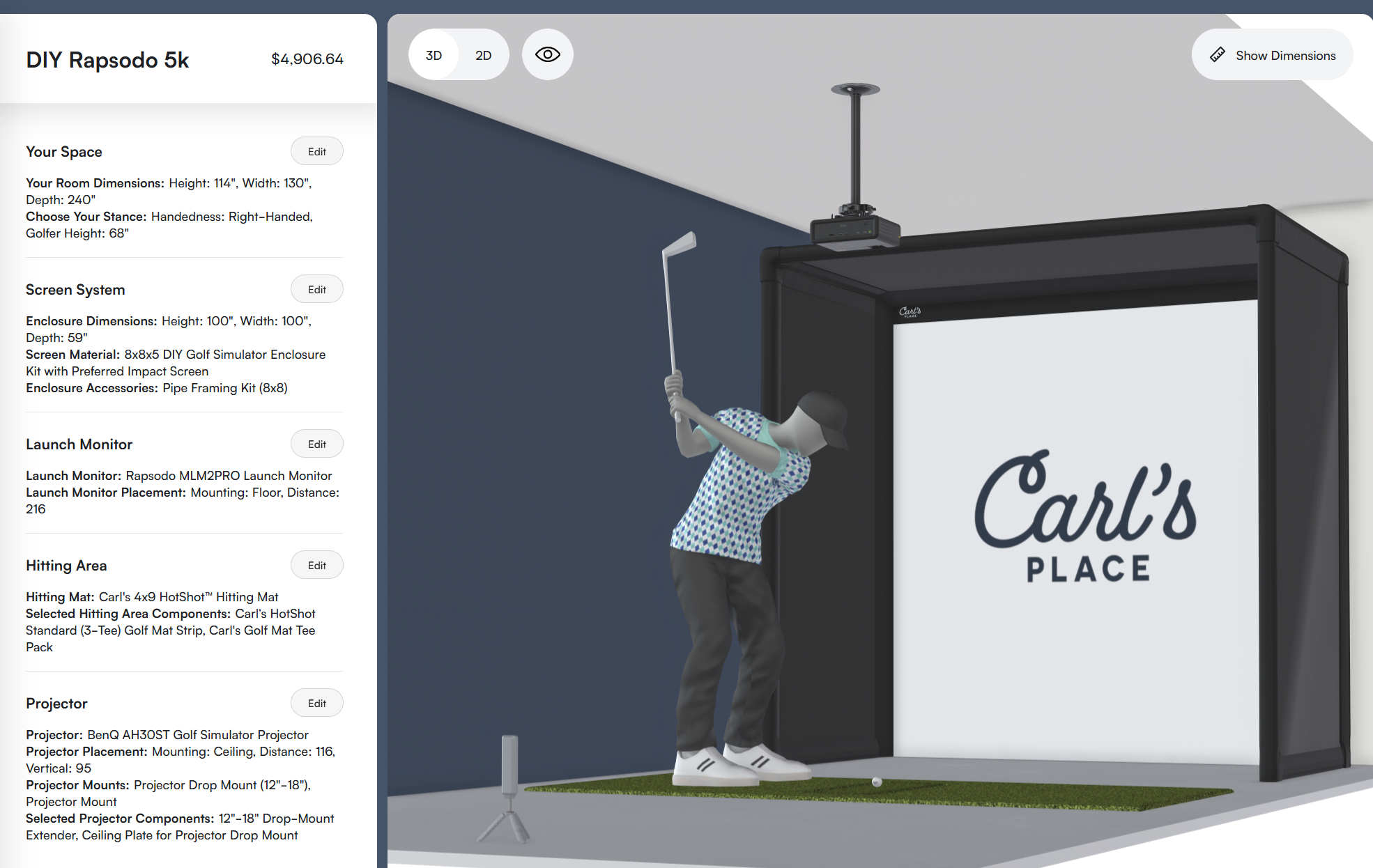 DIY golf simulator build with Rapsodo MLM2PRO, Preferred Impact Screen and BenQ AH30ST projector