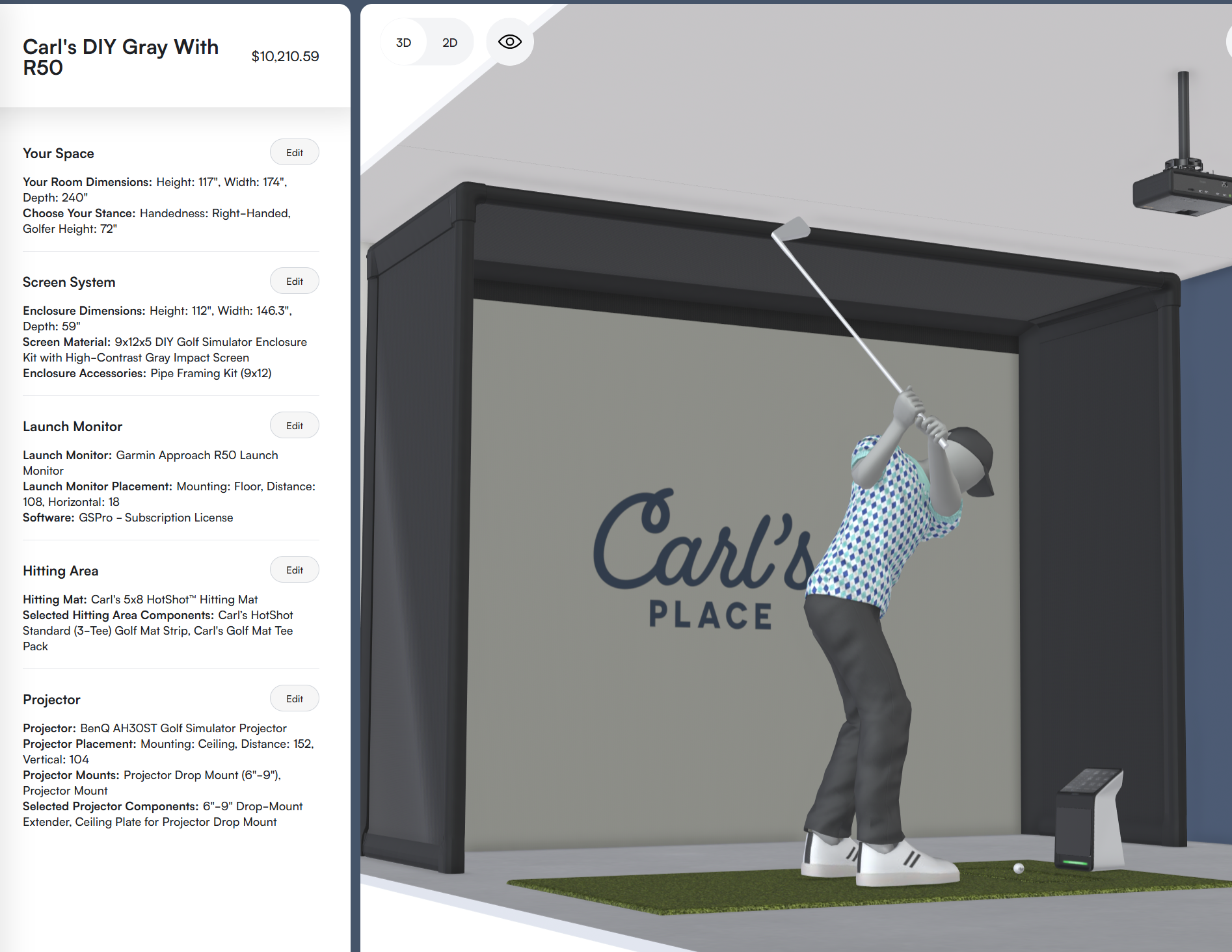 DIY gray-screen golf simulator build with Garmin Approach R50 and BenQ AH30ST