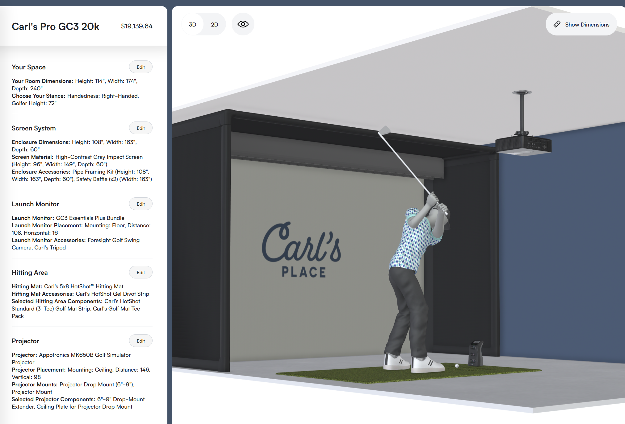 Pro enclosure golf simulator build with Foresight GC3, gray screen and swing camera