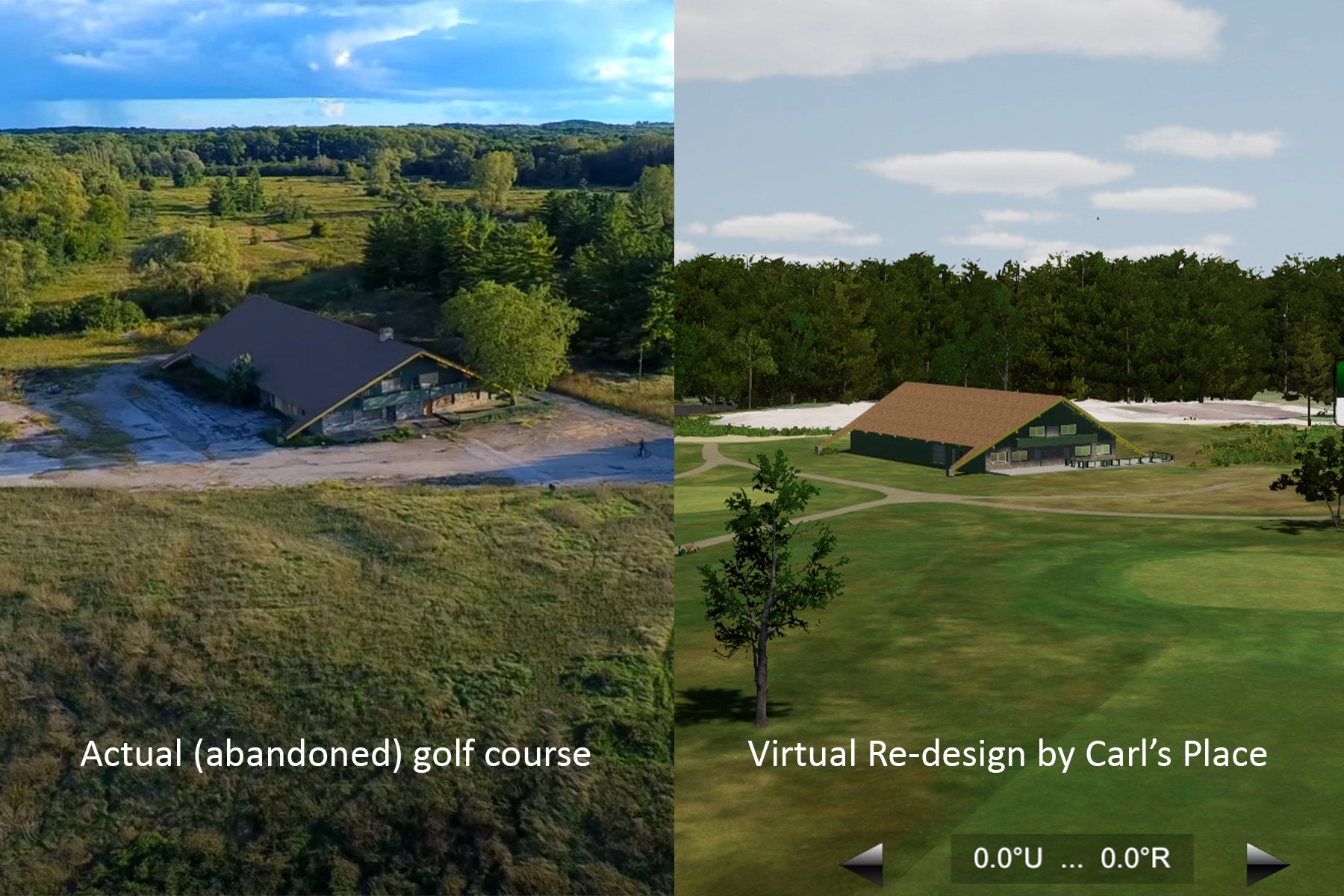 Real world clubhouse compared to virtual Rainbow Springs course