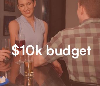 $10k budget text overlay on people having fun together