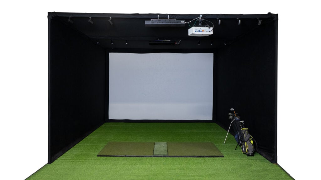 Crossbar to mount electronics for golf simulator setup