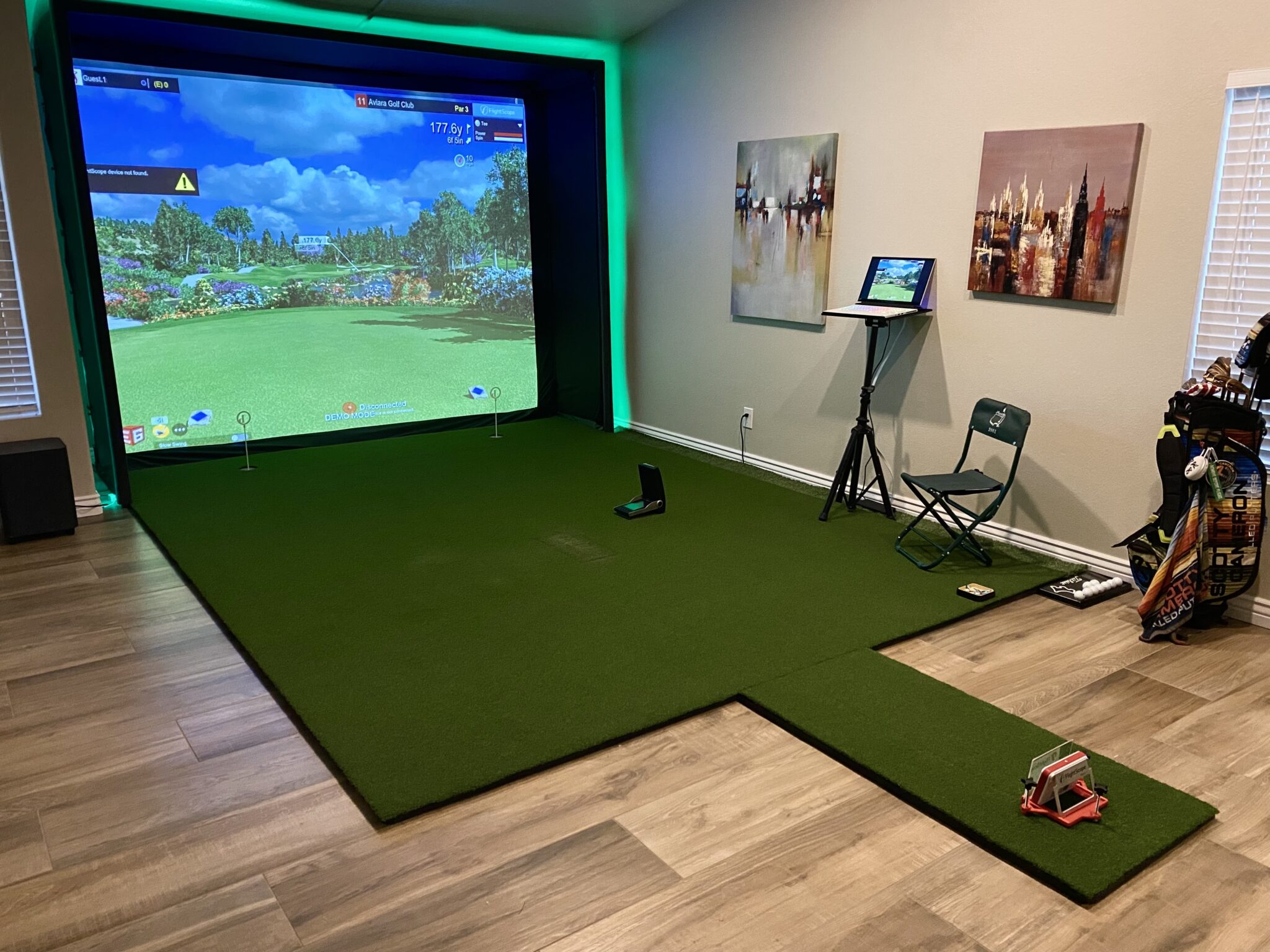 Daniel DJ Johnson’s DIY golf simulator enclosure, pictured in his Carl’s Place customer story