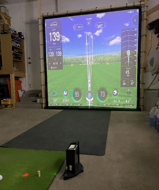 Golf simulator projection screen set up