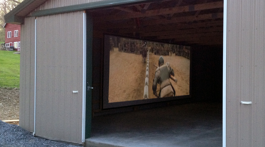 Blackout Cloth used for projection screen in shed