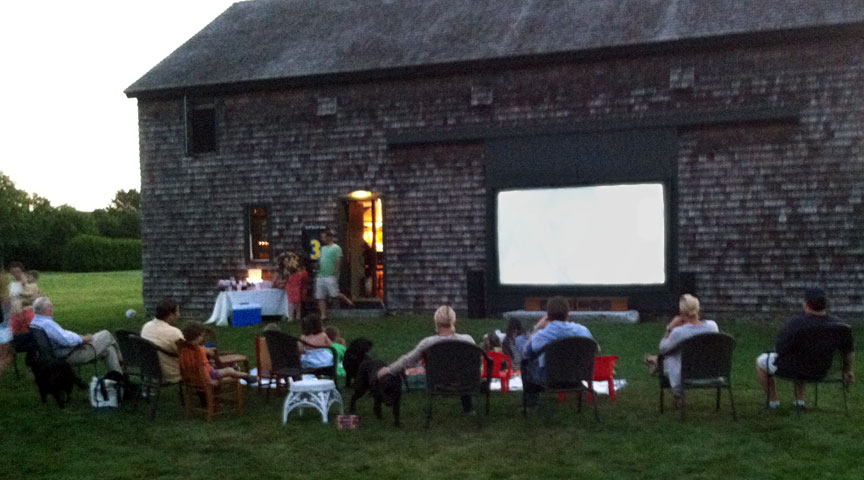 FlexiWhite projection screen used for outdoor movies