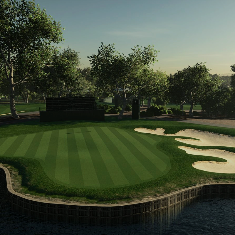 Software screenshot of TGC19 golf simulator software showing green and bunkers