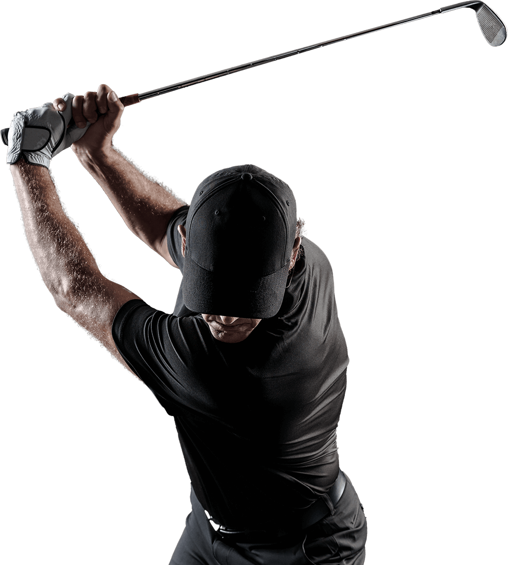 Golfer practicing swinging club